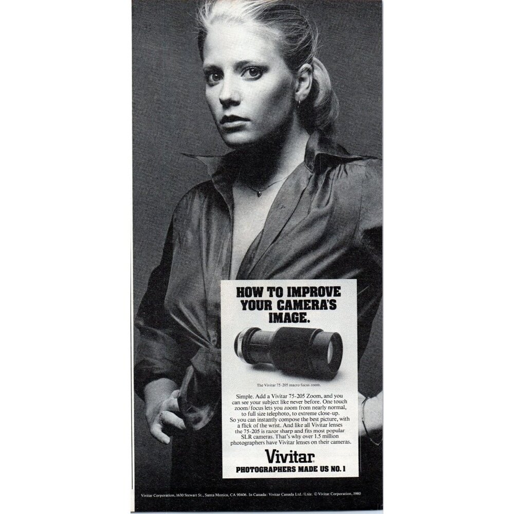1981 Vivitar 75-205mm Zoom Lens Vintage Print Ad Film Photography 80s Wall Art